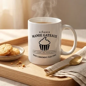 Mug en céramique blanche sur plateau avec biscuits