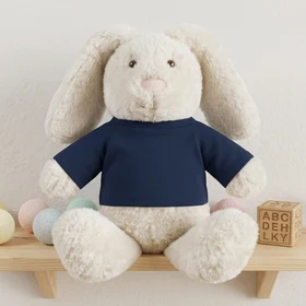 Lapin en peluche recyclé MiniFeet® Crème en Bleu marine personnalisable