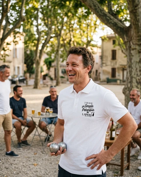 Polo Organic JAKO Homme avec motif Pétanque & Apéro : L'Équipe Gagnante