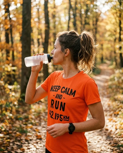 Maquette de T-shirt respirant Femme « Keep Calm and Run : Motivation Course à Pied » à personnaliser