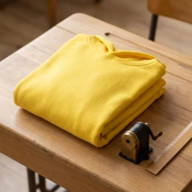 Sweat enfant jaune plié sur pupitre