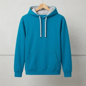 Sweat à capuche contrasté en Bleu canard personnalisable