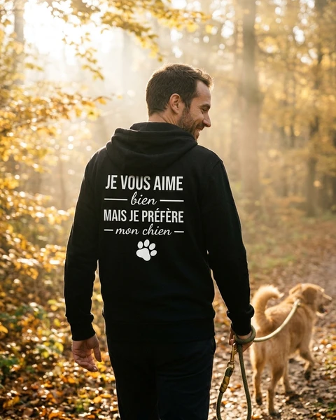 Maquette de Sweat zippé unisexe en coton bio Stanley/Stella « Je Préfère Mon Chien » à personnaliser