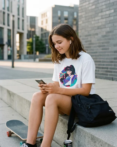 T-shirt Ado avec motif Fille Anime Rétro 80s/90s Windbreaker