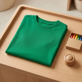 T-shirt bio enfant plié avec crayons