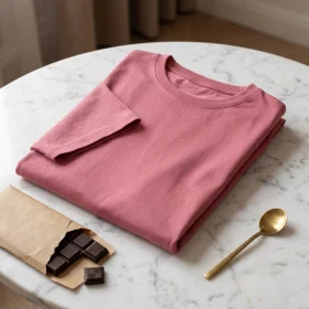 T-shirt bio femme plié avec chocolat