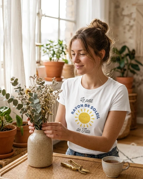 Maquette de T-shirt Premium bio Femme « Le Rayon de Soleil de Tata » à personnaliser