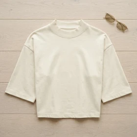 T-shirt femme coupe boxy recyclé manches mi-longues Stanley/Stella en Écru doux personnalisable