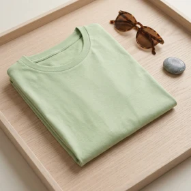 T-shirt bio homme plié sur plateau