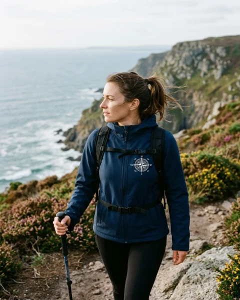 Maquette de Veste softshell femme recyclée « Boussole Aventure » à personnaliser