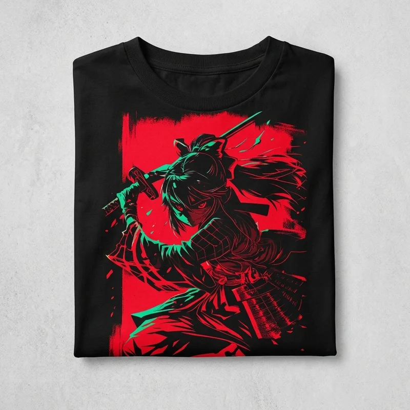 T-shirt plié Samurai Manga par l'artiste Nexus6