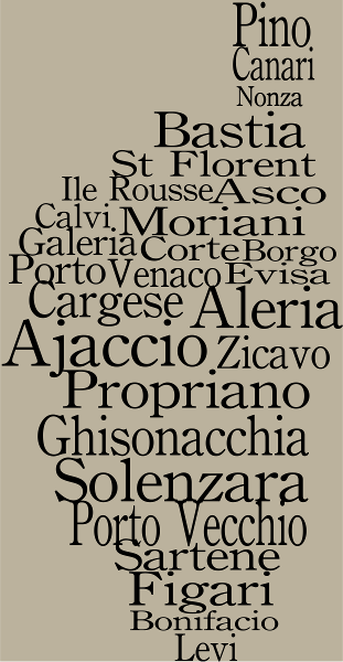 Carte Corse Villes Typographie