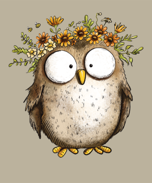 Maquette de Hibou avec Couronne de Fleurs Sauvages - Style Cottagecore à personnaliser