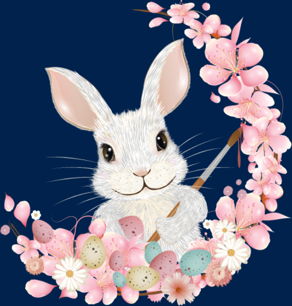 Lapin de Pâques Enchanteur: Fleurs et Pinceau Pastel