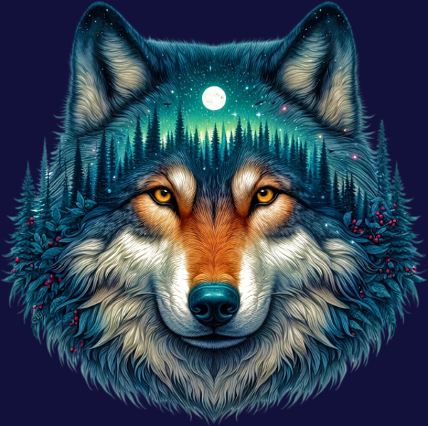 Motif Loup Forêt Étoilée