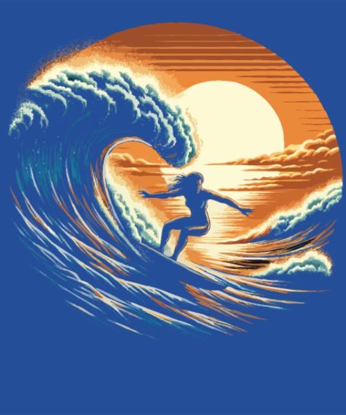 Motif Motif : Sunset Surfing Girl - Vague & Coucher de Soleil