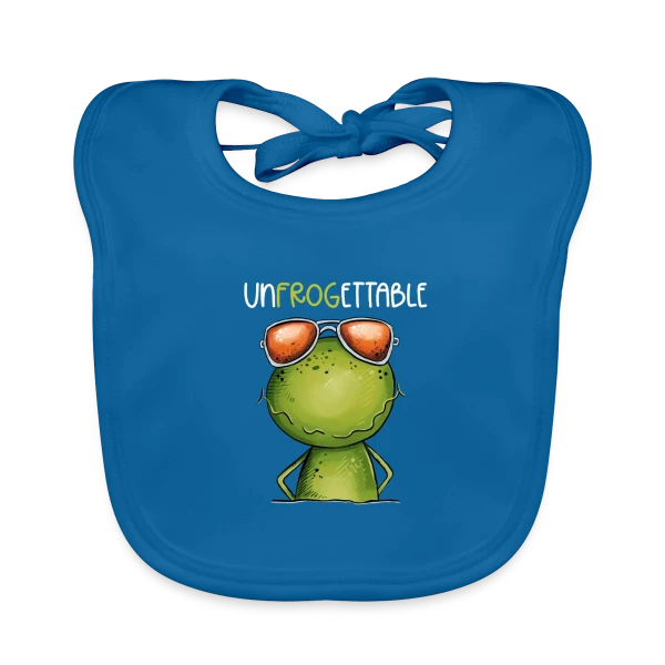 Grenouille Cool et Inoubliable sur Bavoir bio Bébé