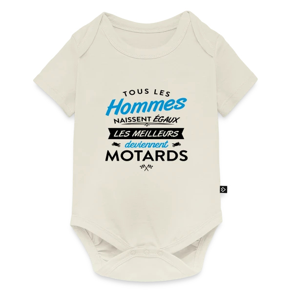 Maquette de Body à manches courtes Premium Bébé « Moto Humour : Naissent Égaux, Meilleurs Motards » à personnaliser