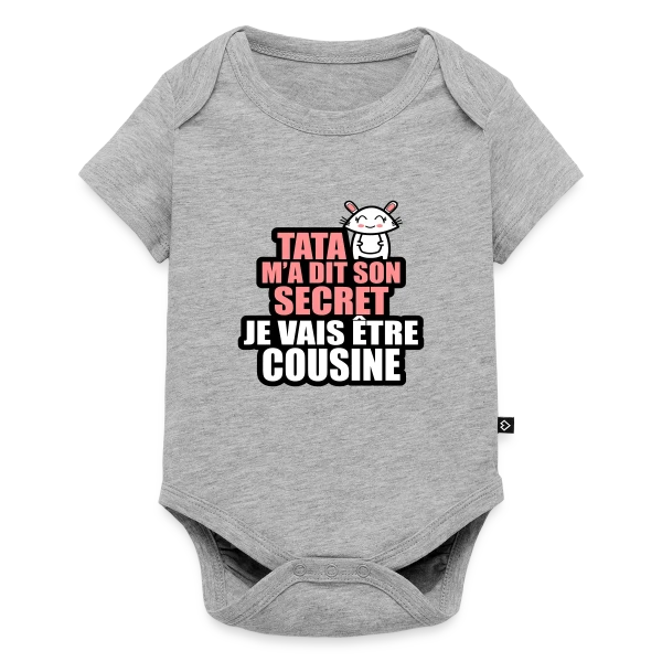 Maquette de Body à manches courtes Premium Bébé « Annonce Grossesse : Tata M'a Dit Son Secret, Je Vais Être Cousine » à personnaliser