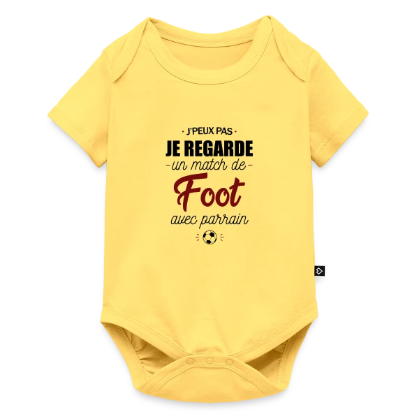 Maquette de Body à manches courtes Premium Bébé « J'peux pas, j'ai match de foot avec Parrain ! » à personnaliser