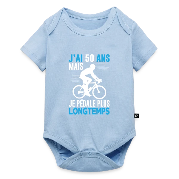 Maquette de Body à manches courtes Premium Bébé « J'ai 50 Ans mais je Pédale Plus Longtemps - Humour Cycliste Anniversaire » à personnaliser