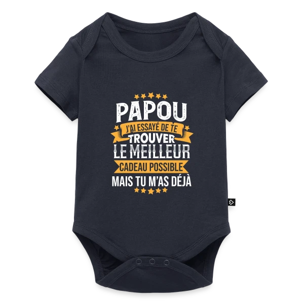 Maquette de Body à manches courtes Premium Bébé « Papou Humour - Tu m'as déjà comme cadeau » à personnaliser