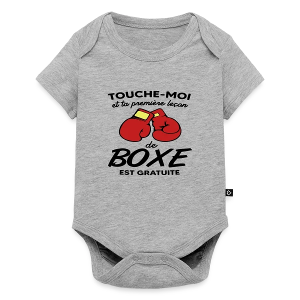 Maquette de Body à manches courtes Premium Bébé « Touche-Moi et Ta Leçon de Boxe Est Gratuite ! Humour » à personnaliser