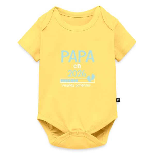 Maquette de Body à manches courtes Premium Bébé « Papa en 2026 : Annonce de Grossesse Humour » à personnaliser