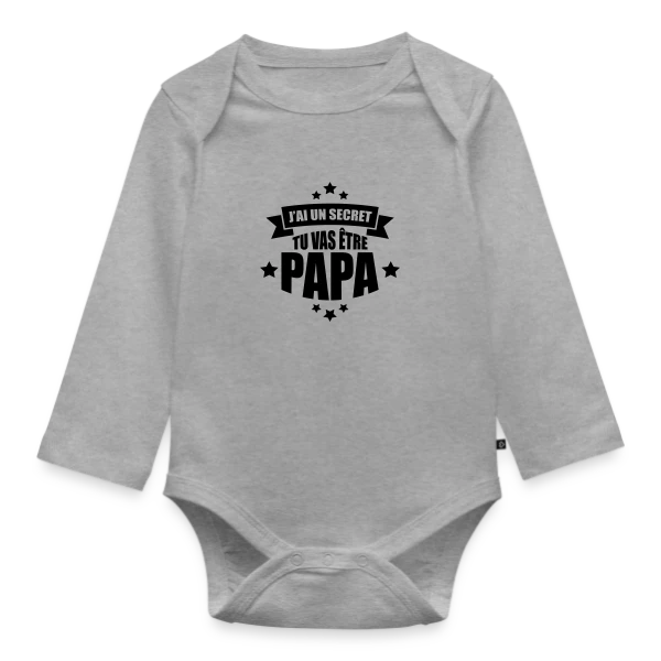 Maquette de Body Bébé bio manches longues « J'ai un Secret : Tu Vas Être Papa ! Annonce Surprise » à personnaliser