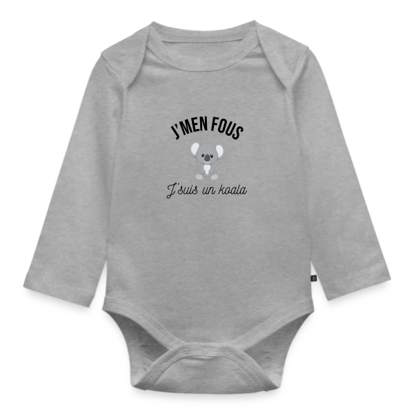 "J'm'en Fous, J'suis un Koala" - Humour Décontracté sur Body Bébé bio manches longues