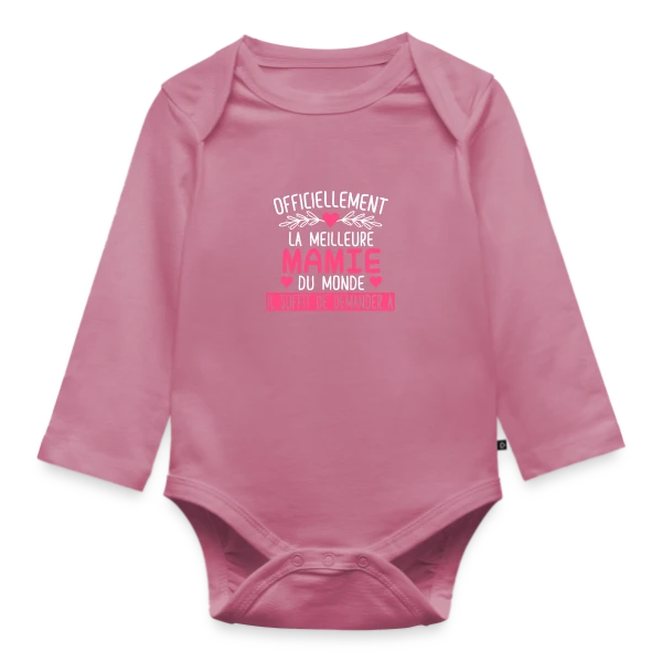 Maquette de Body Bébé bio manches longues « Officiellement Meilleure Mamie du Monde : T-shirt Cadeau Personnalisé » à personnaliser
