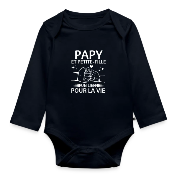 Maquette de Body Bébé bio manches longues « Papy et Petite-Fille - Un Lien pour la Vie » à personnaliser