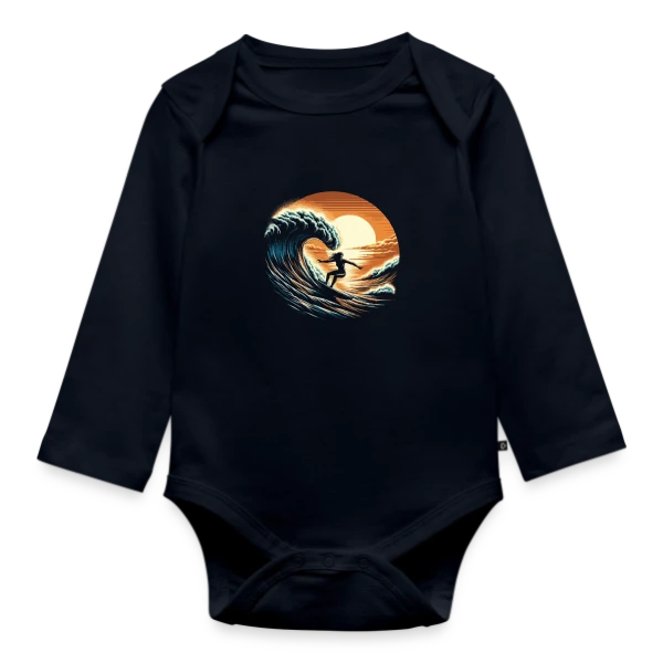 Sunset Surfing Girl - Vague & Coucher de Soleil sur Body Bébé bio manches longues