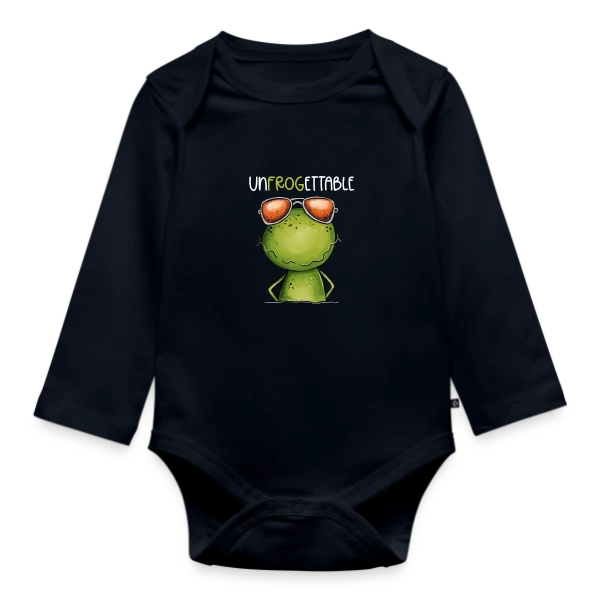 Grenouille Cool et Inoubliable sur Body Bébé bio manches longues