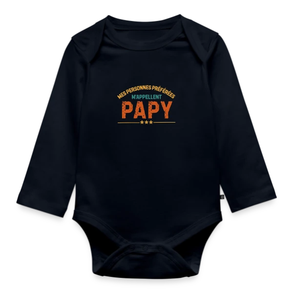 Maquette de Body Bébé bio manches longues « Mes Personnes Préférées M'Appellent Papy - T-shirt Personnalisé » à personnaliser