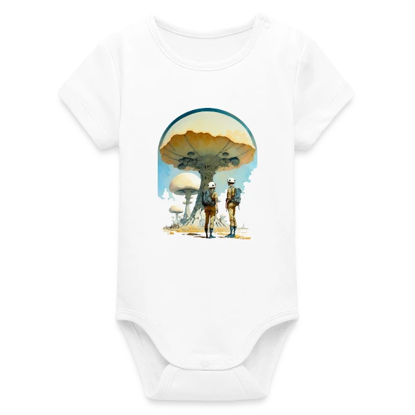 Astro-Champignons 70s Sci-Fi Spatial sur Body bébé manches courtes bio Stanley/Stella