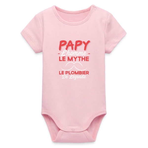 Maquette de Body bébé manches courtes bio Stanley/Stella « Papy Plombier de Légende - Humour Cadeau Artisan » à personnaliser