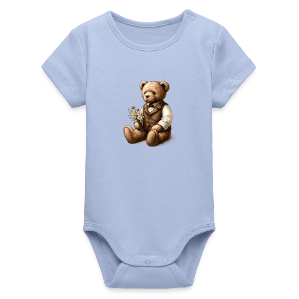 Teddy Vintage Fleuri: Douce Nostalgie sur Body bébé manches courtes bio Stanley/Stella
