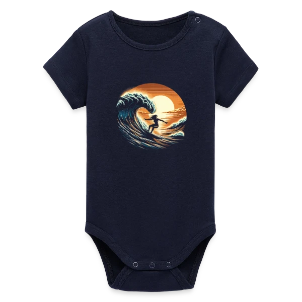 Sunset Surfing Girl - Vague & Coucher de Soleil sur Body bébé manches courtes bio Stanley/Stella