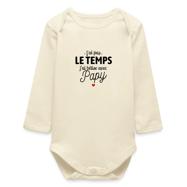 Maquette de Body bébé manches longues biologique « J'ai Bêtise avec Papy ! » à personnaliser
