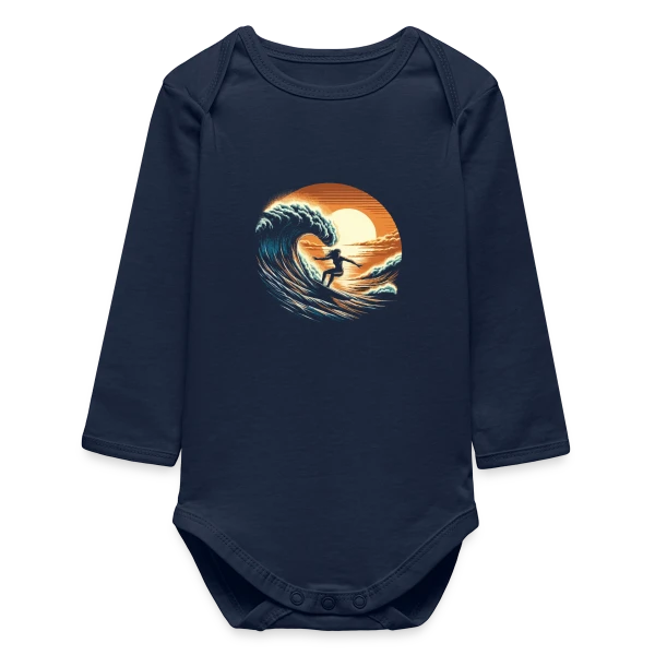 Sunset Surfing Girl - Vague & Coucher de Soleil sur Body bébé manches longues biologique