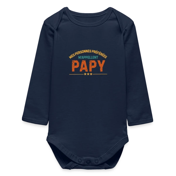 Maquette de Body bébé manches longues biologique « Mes Personnes Préférées M'Appellent Papy - T-shirt Personnalisé » à personnaliser