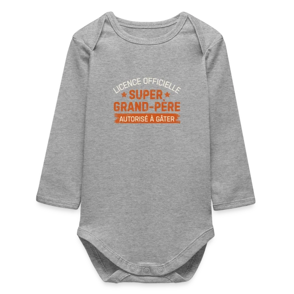 Maquette de Body bébé manches longues biologique « Licence de Grand-Père : T-shirt Humour Papy » à personnaliser