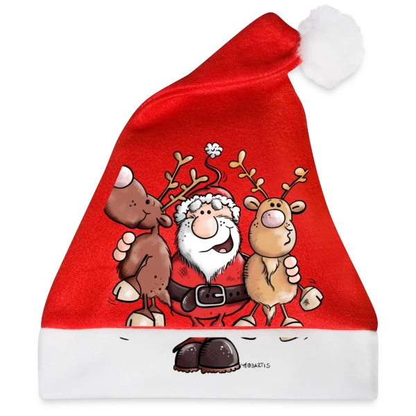 Maquette de Bonnet de Noël « Le Père Noël Câline ses Rennes - Esprit de Noël » à personnaliser