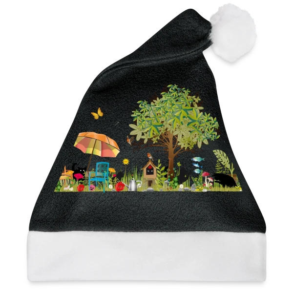 Maquette de Jardin luxuriant et Chats Noirs - Illustration Poétique à personnaliser