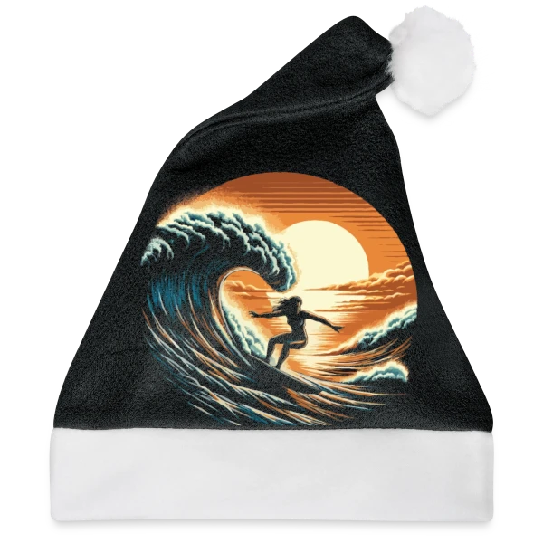 Sunset Surfing Girl - Vague & Coucher de Soleil sur Bonnet de Noël