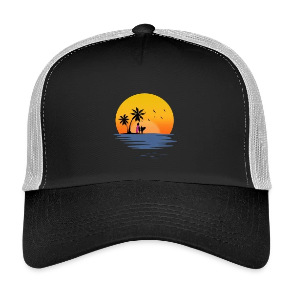 Coucher de Soleil Plage Surfeurs sur Casquette trucker