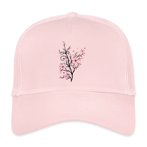 Cerisier Fleuri Cœurs sur Casquette trucker