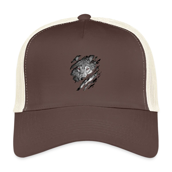 Loup Déchiré Yeux Rouges sur Casquette trucker