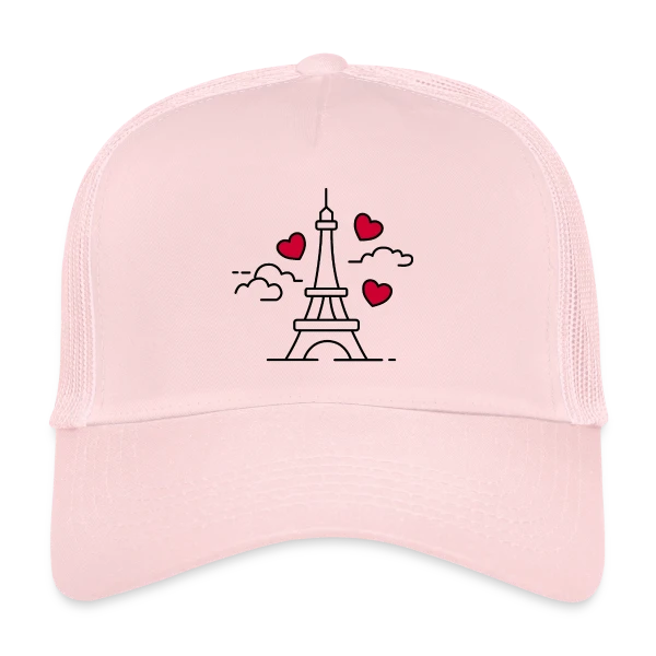 Tour Eiffel Cœurs Volants sur Casquette trucker